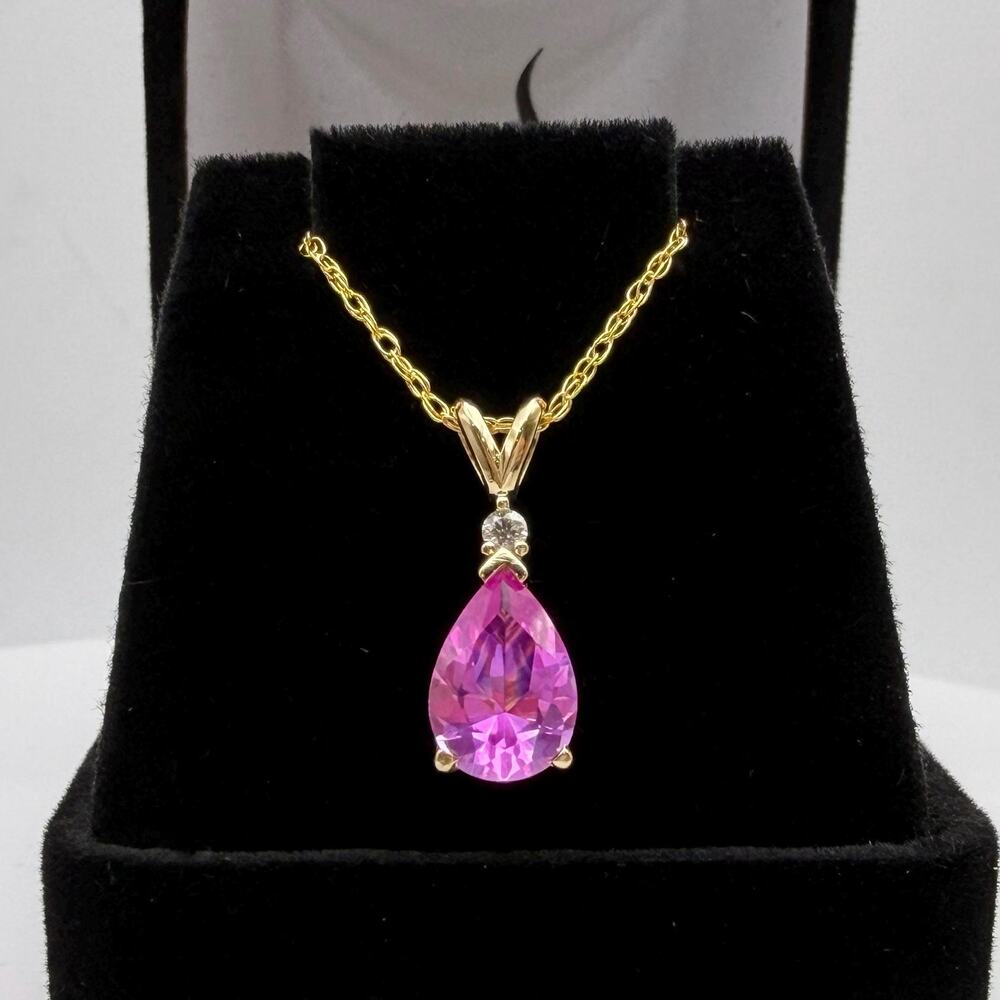2ct Pear Cut Pink Sapphire Necklace Diamond Accent Heirloom Quality Jewelry Gift